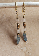 Load image into Gallery viewer, Earring - Dangle Earring with Kyanite, Crystal, Brown Pearl  - EAR-489