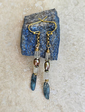 Load image into Gallery viewer, Earring - Dangle Earring with Kyanite, Crystal, Brown Pearl  - EAR-489