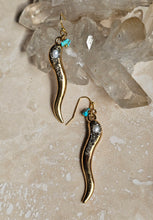 Load image into Gallery viewer, EARRING - Gold Horn earring with stones -  EAR-495