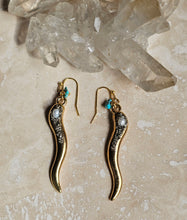 Load image into Gallery viewer, EARRING - Gold Horn earring with stones -  EAR-495