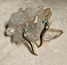 Load image into Gallery viewer, EARRING - Gold Horn earring with stones -  EAR-495