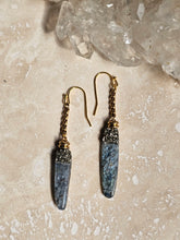 Load image into Gallery viewer, EARRING - Kyanite stone dangle earring with Pyrite -  EAR-496