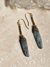 Load image into Gallery viewer, EARRING - Kyanite stone dangle earring with Pyrite -  EAR-496