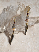 Load image into Gallery viewer, EARRING -  Feather dangle  earring with stones  -  EAR 497