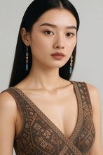 Load image into Gallery viewer, Earring - Dangle Earring with Kyanite, Crystal, Brown Pearl  - EAR-489