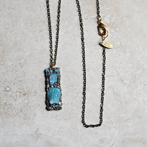 NECKLACE -  Gold plated rectangle bar necklace with Chrysocolla Stones - NEC-1069