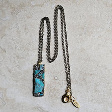 Load image into Gallery viewer, NECKLACE -  Gold plated rectangle bar necklace with Chrysocolla Stones - NEC-1069