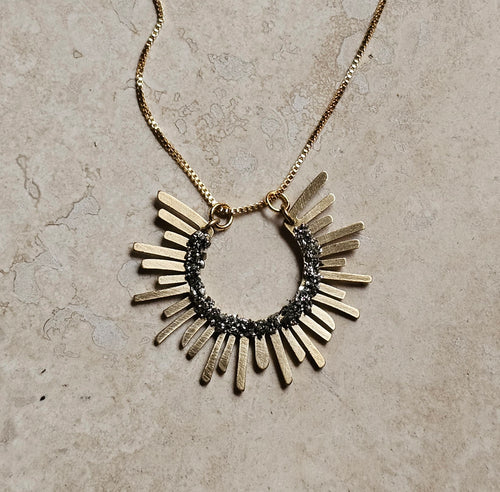 NECKLACE  -  Gold Brass Sunflower  necklace - NEC-1559