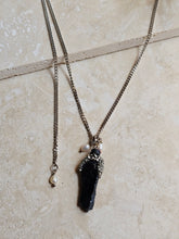 Load image into Gallery viewer, NECKLACE - Raw Black turmaline with pyrite , pearl and leather - NEC-1565