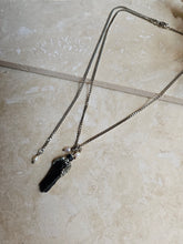 Load image into Gallery viewer, NECKLACE - Raw Black turmaline with pyrite , pearl and leather - NEC-1565