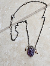 Load image into Gallery viewer, NECKLACE -  Raw Amethyst stone with Pearl and Pyrite - NEC-1566