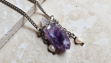 Load image into Gallery viewer, NECKLACE - Raw Amethyst stone&nbsp; with pearl -  NEC-1567