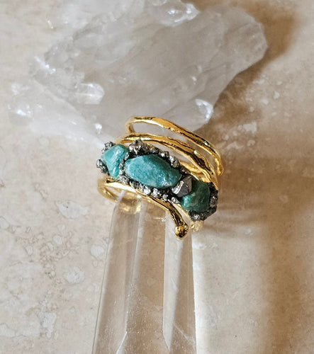 RING - Brass spiral ring with Amazonite  stones - R-1097 Amazonite
