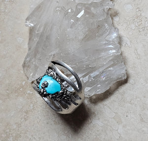 RING - Silver ring with Turquoise and Pyrite stones- R-1124