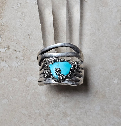RING - Silver ring with Turquoise and Pyrite stones- R-1124