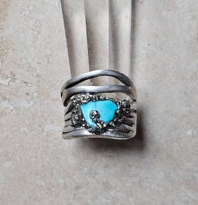 RING - Silver ring with Turquoise and Pyrite stones- R-1124