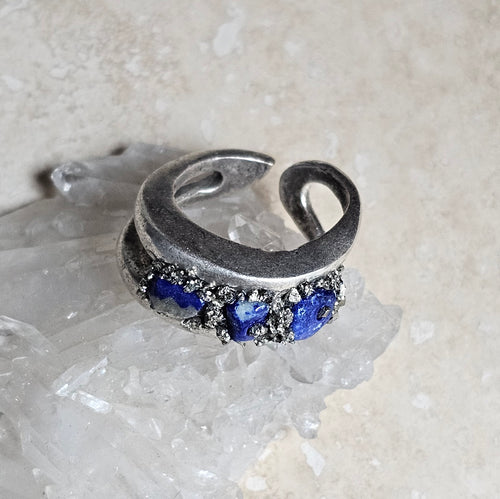 RING -  Silver ring with Lapis Lazuli and Pyrite stones  - R-1125