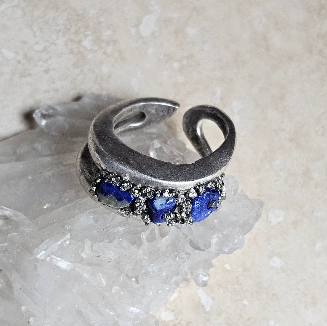 RING -  Silver ring with Lapis Lazuli and Pyrite stones  - R-1125