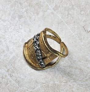 RING - Brass Textured ring with Pyrite stones -  R-1134