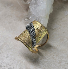 Load image into Gallery viewer, RING - Brass Textured ring with Pyrite stones -  R-1134