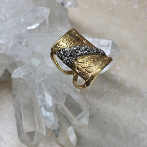 RING - Brass Textured ring with Pyrite stones -  R-1134