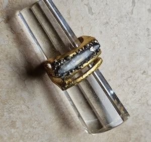 RING - Brass  Ring with Kyanite and Pyrite stones - R-1145