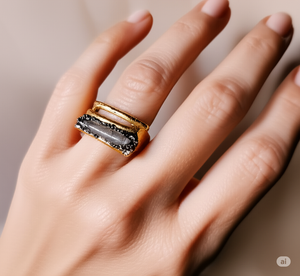 RING - Brass  Ring with Kyanite and Pyrite stones - R-1145