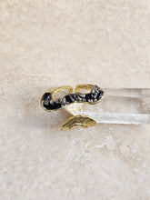 Load image into Gallery viewer, RING - Gold plated open textured Ring with Onyx Stones -R-1148