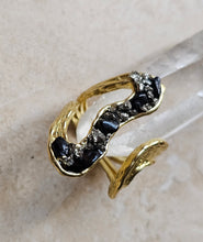 Load image into Gallery viewer, RING - Gold plated open textured Ring with Onyx Stones -R-1148
