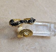 Load image into Gallery viewer, RING - Gold plated open textured Ring with Onyx Stones -R-1148