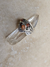 Load image into Gallery viewer, RING - Silver textured ring with Brown Agate and pyrite stones - R-1150