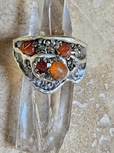 Load image into Gallery viewer, RING - Silver textured ring with Brown Agate and pyrite stones - R-1150