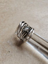Load image into Gallery viewer, RING - Silver uneven ring with Tiny Pearl and Pyrite ring - R-1152