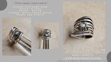 Load image into Gallery viewer, RING - Silver uneven ring with Tiny Pearl and Pyrite ring - R-1152