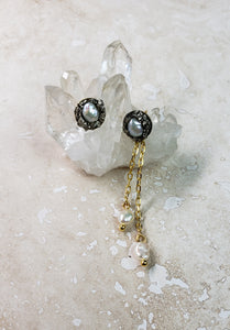 EARRING -  STUD  Gold Plated with fresh water pearl - Style: STUD 09