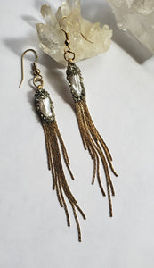 EARRING - Gold Plated fringe earring with biwa freshwater pearl - EAR-130FP