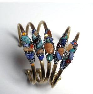 BRACELET  -  BRASS CUFF WITH ASSORTED COLORS STONES -   BR-120 MColor