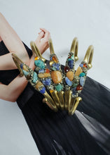 Load image into Gallery viewer, BRACELET  -  BRASS CUFF WITH ASSORTED COLORS STONES -   BR-120 MColor