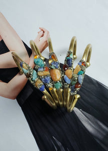 BRACELET  -  BRASS CUFF WITH ASSORTED COLORS STONES -   BR-120 MColor