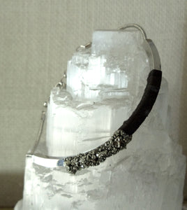 BRACELETS - Silver Plated Bracelet wrapped with leather and Pyrite -  BR-176