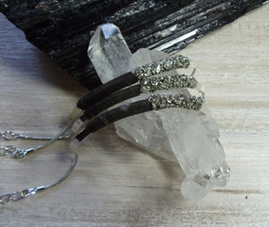 BRACELETS - Silver Plated Bracelet wrapped with leather and Pyrite -  BR-176