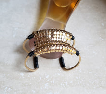 Load image into Gallery viewer, BRACELET - Brass double wire cuff with mesh metal and leather - STYLE  BR-239