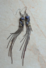 Load image into Gallery viewer, EARRING - Silver Plated fringe earring with Sodalite and Pyrite stones  -  EAR-125 Sodalite