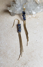 Load image into Gallery viewer, EARRING - Gold Plated fringe earring with Sodalite stones - EAR-130Thin