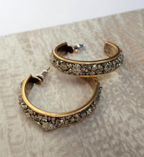 Load image into Gallery viewer, EARRING -  Antique 18k Gold Plated Hoop with Pyrite stones -  EAR-219