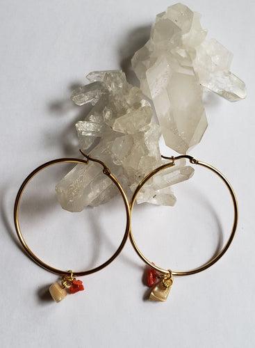 EARRING - HOOP - EAR-360 Gold with Mother Pearl
