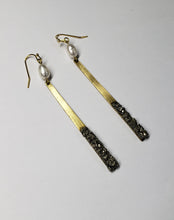 Load image into Gallery viewer, EARRING - Brass flat earring with Pyrite stones and freshwater pearl -  EAR 425
