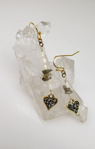 EARRING - Gold brass small heart dangle earring  with stones      EAR-436