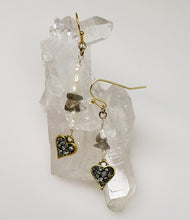 Load image into Gallery viewer, EARRING - Gold brass small heart dangle earring  with stones      EAR-436