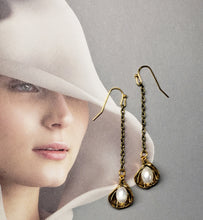 Load image into Gallery viewer, EARRING - Gold brass dangle tulip earring with freshwater pearl - EAR-437